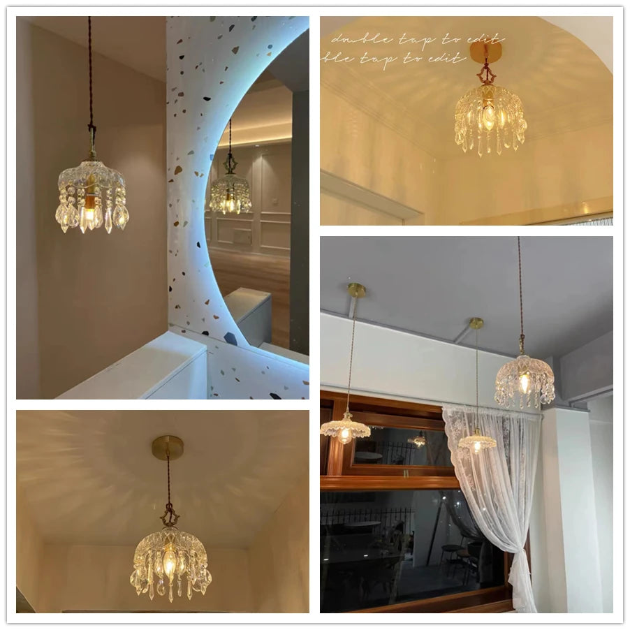 YEBMLP Franse retro lampă suspendată din sticlă pentru interior LED lux candelabru artistic dormitor bar restaurant lampă suspendată pentru masă cu bec E14
