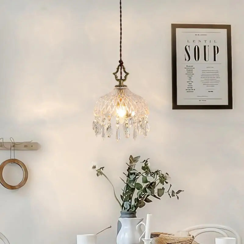 YEBMLP Franse retro lampă suspendată din sticlă pentru interior LED lux candelabru artistic dormitor bar restaurant lampă suspendată pentru masă cu bec E14