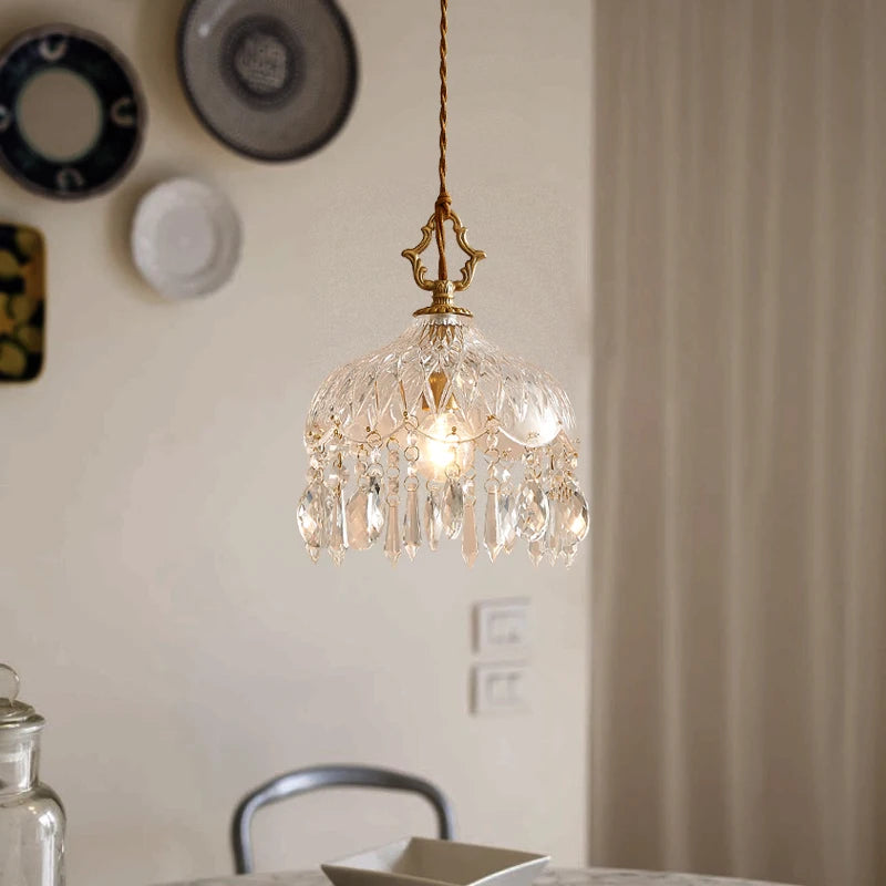 YEBMLP Franse retro lampă suspendată din sticlă pentru interior LED lux candelabru artistic dormitor bar restaurant lampă suspendată pentru masă cu bec E14