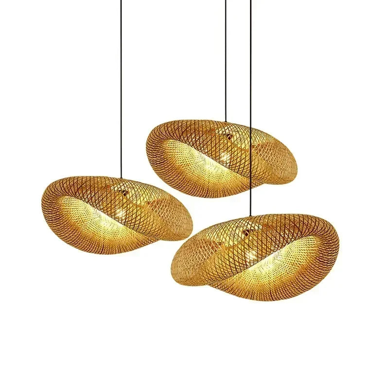 Bambus Håndvævet Pendel Lys 36cm Hængende LED Loftlampe Lysekrone Armatur Rattan Håndlavet Vævet Hjem Soveværelse Dekoration