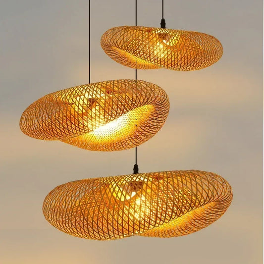 Bambus Håndvævet Pendel Lys 36cm Hængende LED Loftlampe Lysekrone Armatur Rattan Håndlavet Vævet Hjem Soveværelse Dekoration