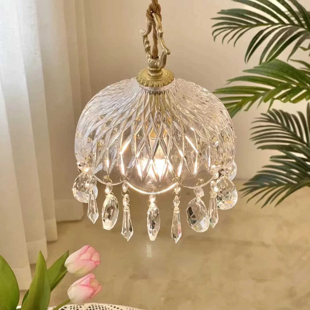 YEBMLP Franse retro lampă suspendată din sticlă pentru interior LED lux candelabru artistic dormitor bar restaurant lampă suspendată pentru masă cu bec E14